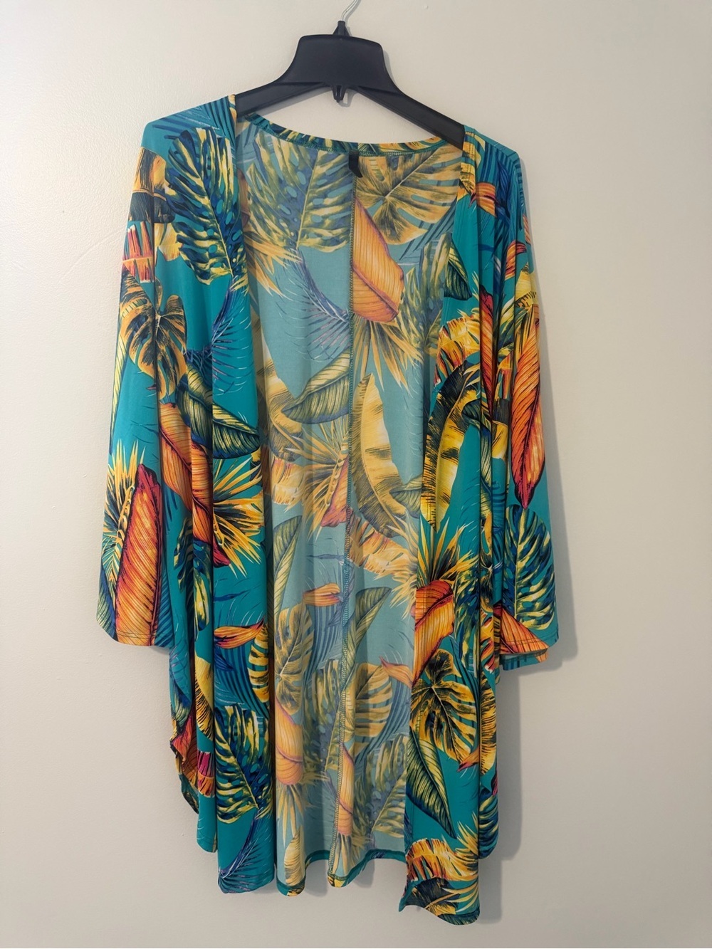 Glitzy Girlz BlueTropical Yellow Leaf Kimono Cover-Up One size